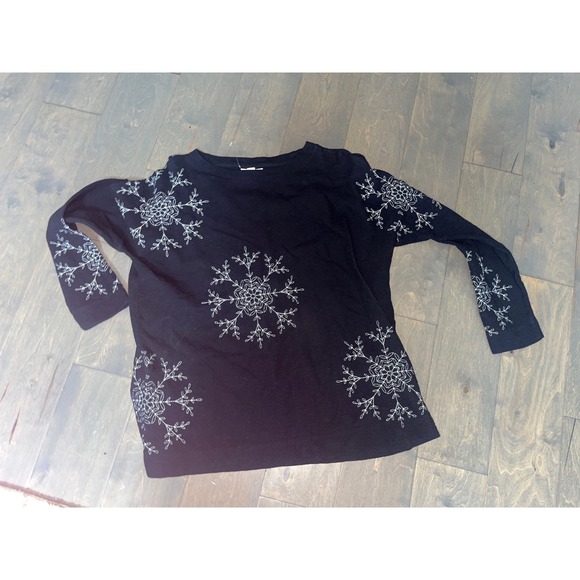J. Jill Tops - J. Jill Womens Black Snowflake Embroidered Long Sleeve Cotton Top Small Holiday